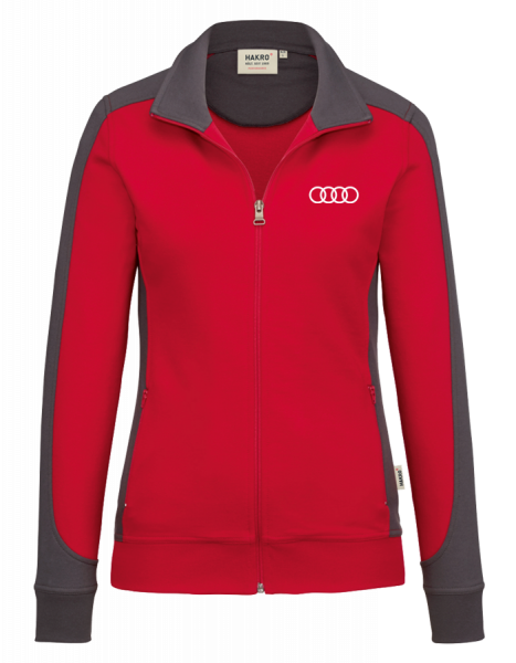 Women Sweatjacket Contrast, red-anthracite
